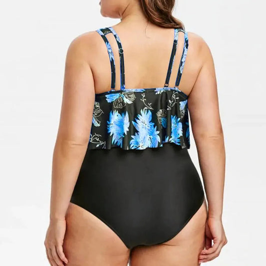 2 Piece Plus Size Swimsuit New Bikini High Waist Ruffle Edge Printed Striped Split Bikini Swimwear The Clothing Company Sydney