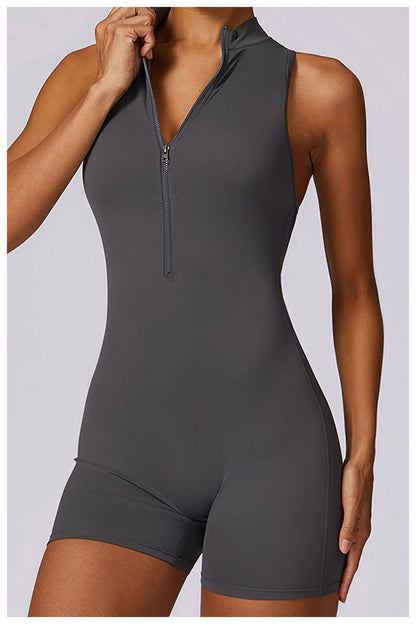 V Back Scrunch Sports Jumpsuit Women Gym Rompers Sleeveless Sportswear Zipper One-Piece Suit Yoga Clothing - The Clothing Company Sydney