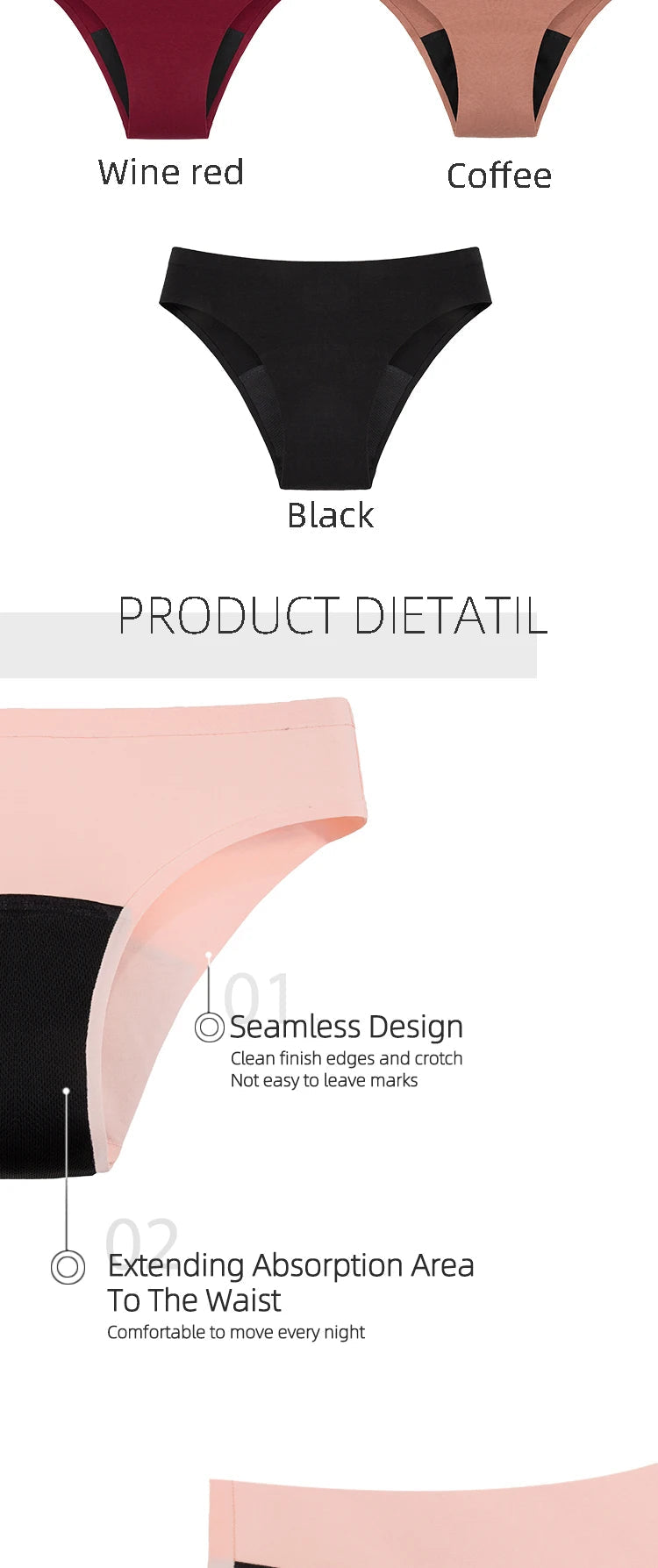 3 Pack Seamless Cotton Menstrual Panties 4-Layer Leakproof Fast Absorption Period Panties Mid-Rise Incontinence Underwear The Clothing Company Sydney