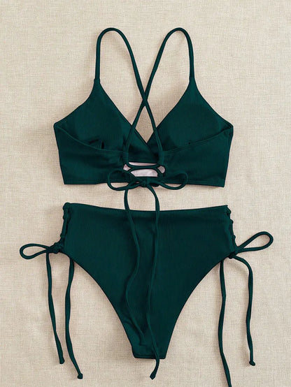 V-Neck Split Bikini Set for Women Swimsuit Lace Up Triangular Beach Swimwear Bathing Suit The Clothing Company Sydney