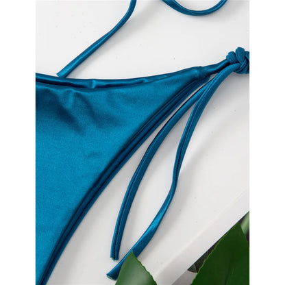 2 Piece Halter Satin Brazilian Bikini Swimwear Swimsuit Two piece Bikini set Bather Bathing Suit - The Clothing Company Sydney