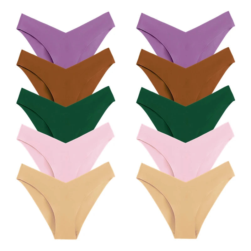10 Pack Women's Seamless Panties V-Type Drop Waist Female Underwear Ice Silk Underpants Briefs The Clothing Company Sydney
