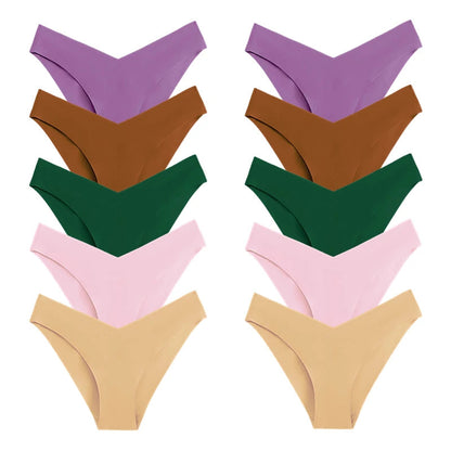 10 Pack Women's Seamless Panties V-Type Drop Waist Female Underwear Ice Silk Underpants Briefs The Clothing Company Sydney