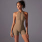 Hollow Backless Sport Jumpsuit Short Woman One Piece Gym Outfit Sleeveless Zipper Fitness Overalls Yoga Romper