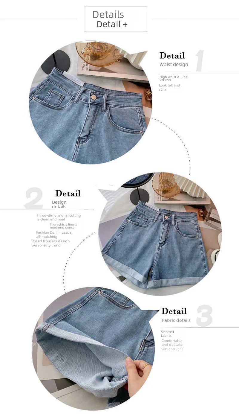 High Waist Plus-size Women Jeans Student Casual Versatile Trendy A- line Hot Pants Cotton Jeans Shorts The Clothing Company Sydney