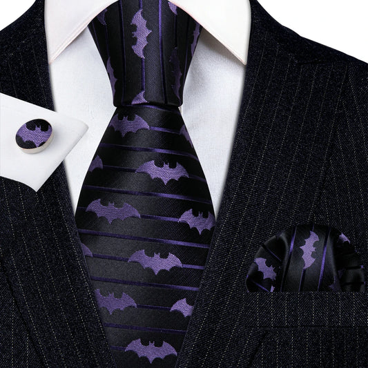 Silk Tie For Men Novelty Animal Black Stripe Necktie Pocket Square Cufflinks Set Wedding Party Outfit Set - The Clothing Company Sydney