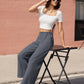 High Waisted Fashion Wide Leg Trousers Womens Loose Casual Lightweight Soft Button Closure 2 Pockets Pants The Clothing Company Sydney