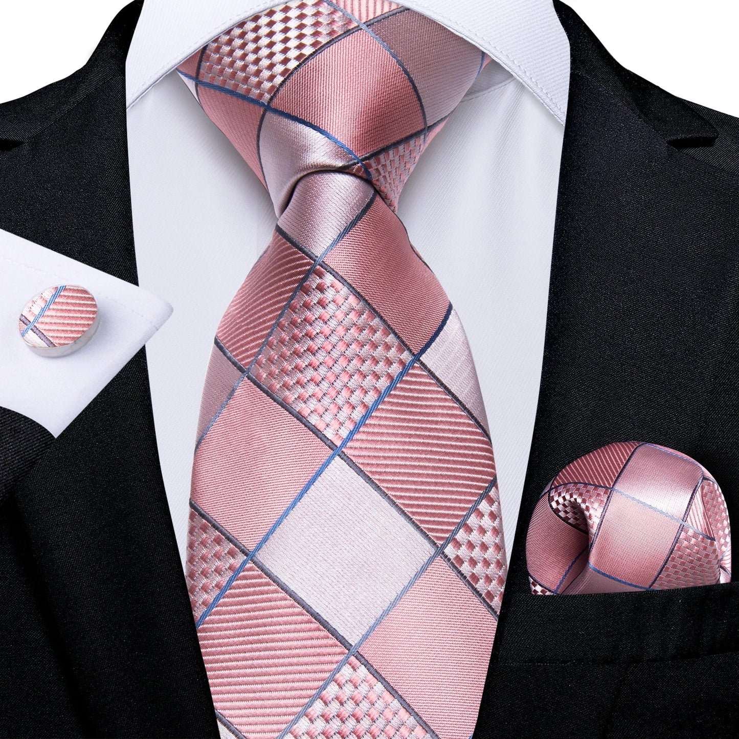 Plaid Print Men's Tie Set 8cm Width Neck Tie Handkerchief Cufflinks Business Wedding Tie Gift Set The Clothing Company Sydney