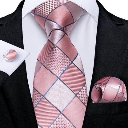 Plaid Print Men's Tie Set 8cm Width Neck Tie Handkerchief Cufflinks Business Wedding Tie Gift Set The Clothing Company Sydney