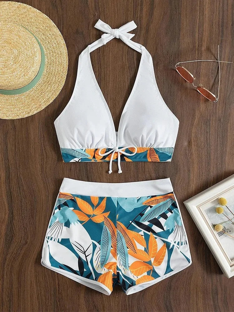 Halter Bikini Set Short Swimsuit Womens High Waist Swimwear Printed Bathers Swimming Bathing Beachwear The Clothing Company Sydney