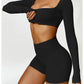 2 Piece Long Sleeve Gym Set Women Yoga Clothes Quick-Drying Sportswear Running Leggings Workout Sports Crop Top Shorts