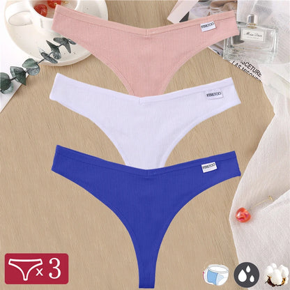 3 Pack Cotton Thongs Lady Solid V-Waist Stripe Panties Breathable G-String Underwear Soft Intimates Lingerie The Clothing Company Sydney