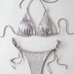 Metallic Halter Triangle Swimsuit Women Swimwear Bathing Suits Brazilian Thong Micro Bikinis Set Beach Wear