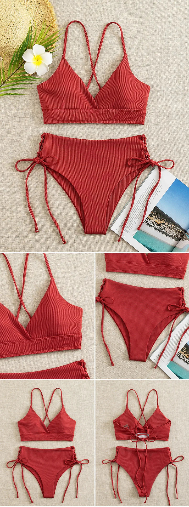 V-Neck Split Bikini Set for Women Swimsuit Lace Up Triangular Beach Swimwear Bathing Suit The Clothing Company Sydney