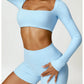 2 Piece Long Sleeve Gym Set Women Yoga Clothes Quick-Drying Sportswear Running Leggings Workout Sports Crop Top Shorts