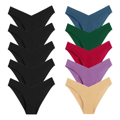 10 Pack Women's Seamless Panties V-Type Drop Waist Female Underwear Ice Silk Underpants Briefs The Clothing Company Sydney
