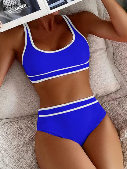 2 Piece Vintage Hot Pink Patchwork Bikini Set Summer Push Up Bra High Waist Swimsuit Beach Bathing Suit Two Piece Swimwear - The Clothing Company Sydney