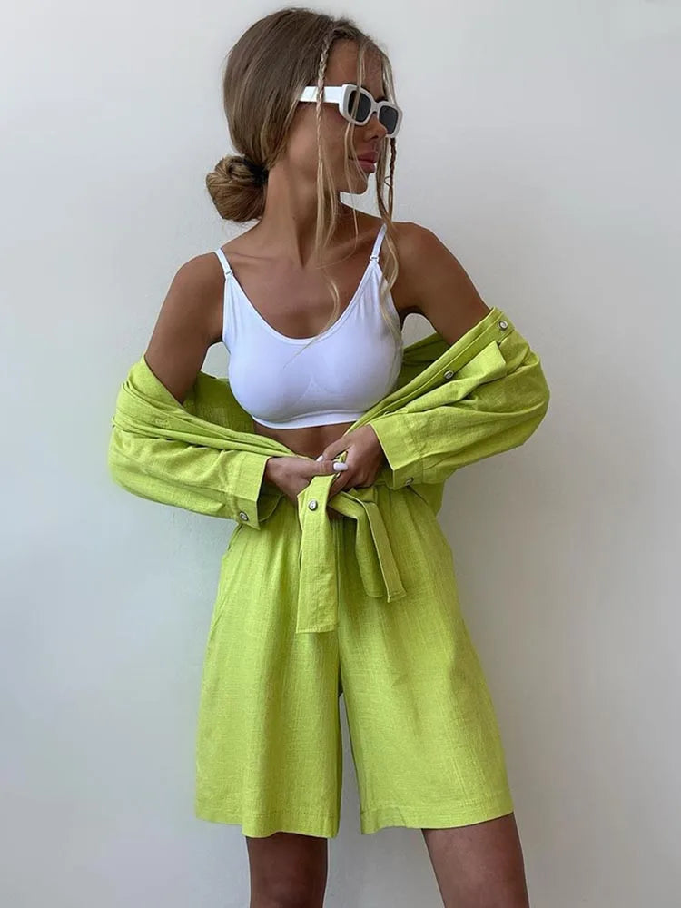 Summer Women's Suit Cotton Casual Shorts and Shirts 2 Piece  Matching Outfit Set Linen Fashion Blouse Women's Suit - The Clothing Company Sydney