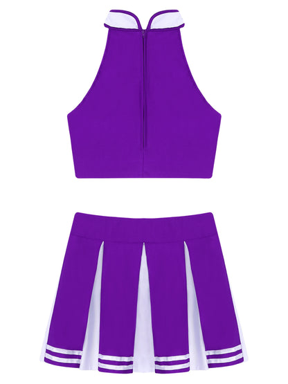 2 Piece Cheerleader Costume Women Adult Cheerleading Uniform Dancing Outfit Sleeveless Crop Top with Mini Pleated Skirt The Clothing Company Sydney