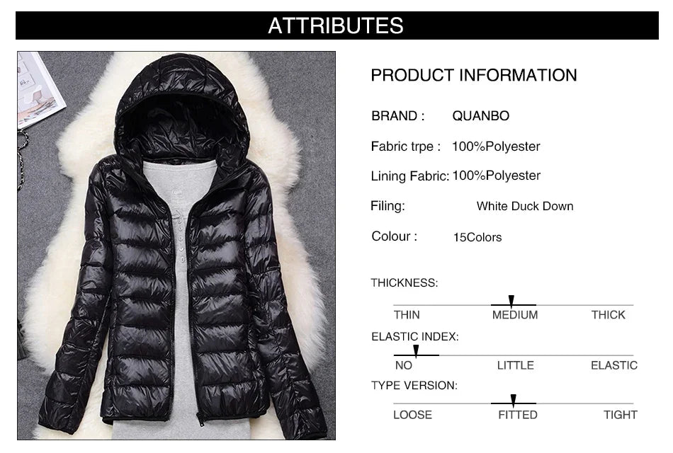 Women Puffer Jacket Plus Spring Autumn Female Ultra Lightweight Packable Hooded Down Coats - The Clothing Company Sydney