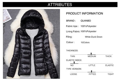 Women Puffer Jacket Plus Spring Autumn Female Ultra Lightweight Packable Hooded Down Coats - The Clothing Company Sydney