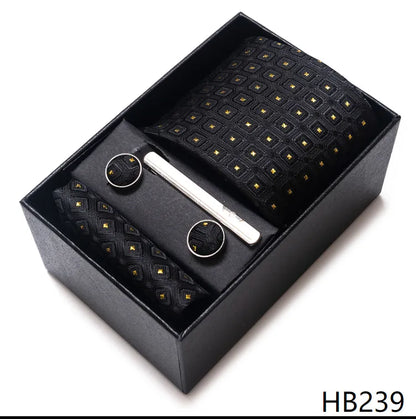 4 Piece Tie Handkerchief Cufflink Set For Men Necktie Holiday Gift Box Blue Gold Suit Accessories Slim Wedding Set The Clothing Company Sydney
