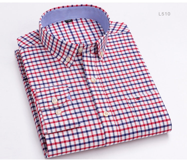 Men's Versatile Casual Checkered Oxford Cotton Shirts Single Pocket Long Sleeve Standard-fit Button Down Gingham Striped Shirt The Clothing Company Sydney