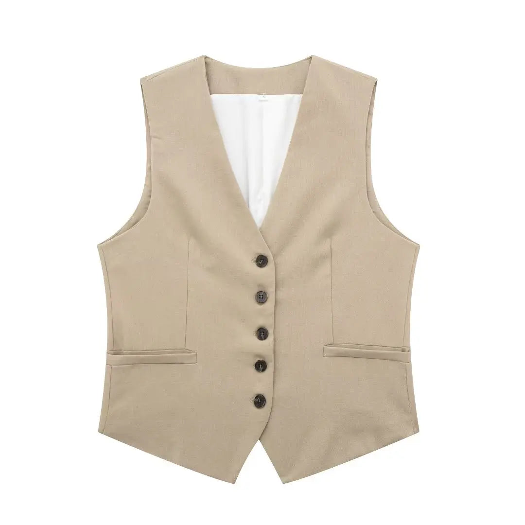 2 Piece Women's Suit Button V Neck Waistcoats Elegant Vest Top Zipper High Waist Slim Pants Shorts Summer Female Streetwear - The Clothing Company Sydney