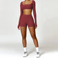 2 Piece Long Sleeve Gym Set Women Yoga Clothes Quick-Drying Sportswear Running Leggings Workout Sports Crop Top Shorts