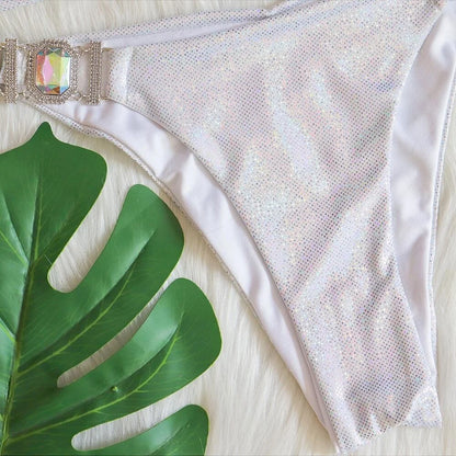Rhinestone Two 2 Piece Swimsuit Crystal Thong String Bikini Set Women Swimwear Beach Wear Bathing Suit - The Clothing Company Sydney