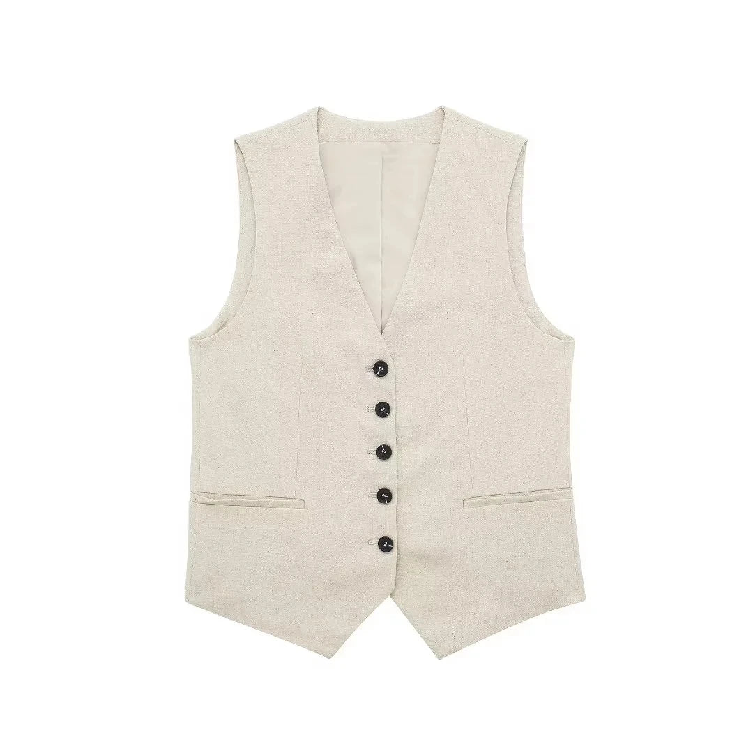 2 Piece Women's Suit Button V Neck Waistcoats Elegant Vest Top Zipper High Waist Slim Pants Shorts Summer Female Streetwear - The Clothing Company Sydney