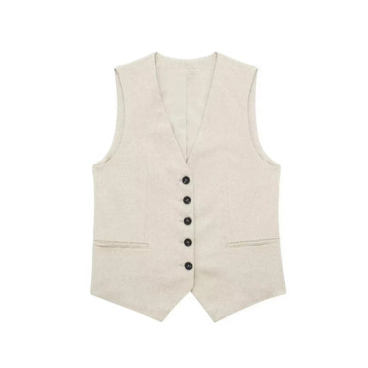 2 Piece Women's Suit Button V Neck Waistcoats Elegant Vest Top Zipper High Waist Slim Pants Shorts Summer Female Streetwear - The Clothing Company Sydney