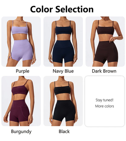 Women Two Piece Gym Workout Bra Yoga Set Shorts Fitness Wear Quick-Dry Sports Bra Flared Pants Suits - The Clothing Company Sydney
