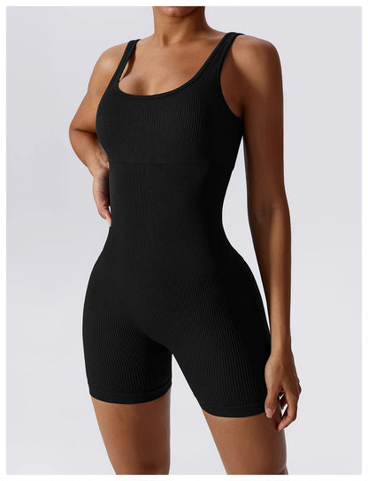 Women's Yoga Rompers One Piece Seamless Ribbed Jumpsuit Padded Sports Bra Romper Fashion Fitness Sportwear The Clothing Company Sydney