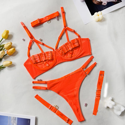 5-Piece Costume Hollow Underwear Sensual Open Bra Outfits Lingerie Set - The Clothing Company Sydney
