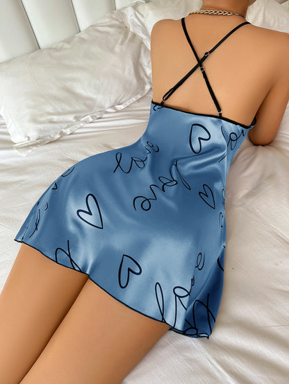 Heart  Letter Print Nightdress  Casual Round Neck Spaghetti Strap Sleep Women's Sleepwear  Dress - The Clothing Company Sydney