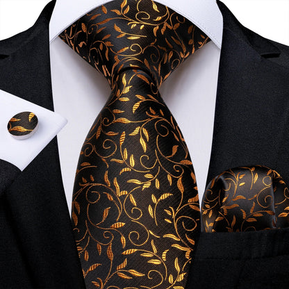 Luxury Black & Gold Paisley Silk Tie Set – Men's Necktie, Pocket Square & Cufflinks Gift The Clothing Company Sydney