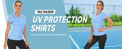 UPF 50+ Summer Short Sleeve V-Neck T-shirts Womens Sun Protection T-shirts Quick Dry Hiking Running Tee Shirts Tops - The Clothing Company Sydney
