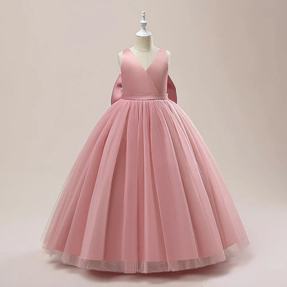 Girls Long White Bridesmaid Wedding Prom Gown Big Bow Party Communion Formal Evening Dress The Clothing Company Sydney