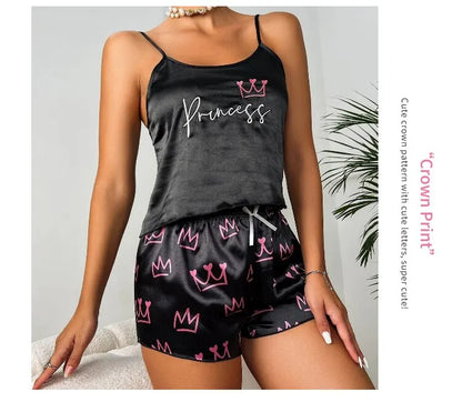 Women's Sexy Lingerie Satin Sleepwear Silk Cami Shorts Set Soft Sleep Pjs 2 Piece Nightwear Print Pajamas Homewear Pyjamas The Clothing Company Sydney