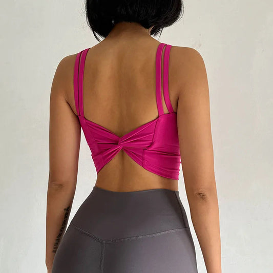 Women's Sports Bras Fitness Top Lingerie, Push Up Fixed Pad Yoga Bra Knotted Back Running Vest Gym Tops The Clothing Company Sydney