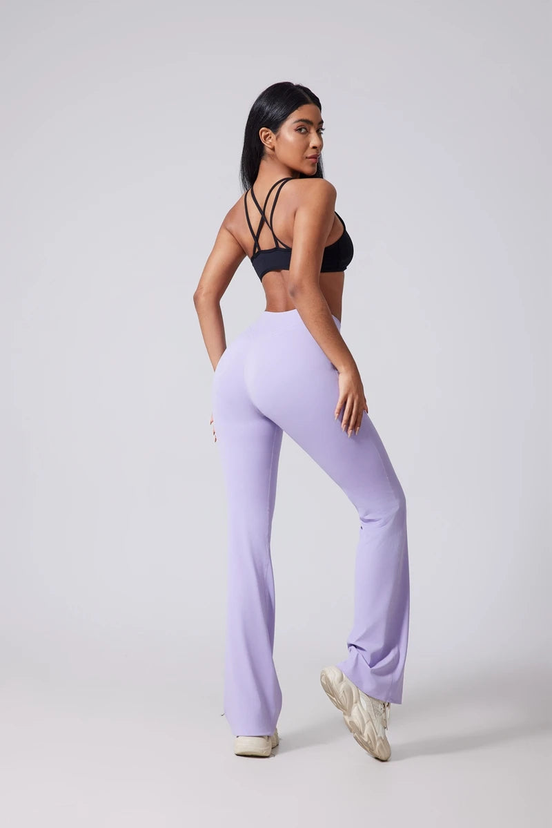 Women's Hip lifting flared pants high waisted yoga fitness pants sports micro flared yoga pants wide leg pants The Clothing Company Sydney