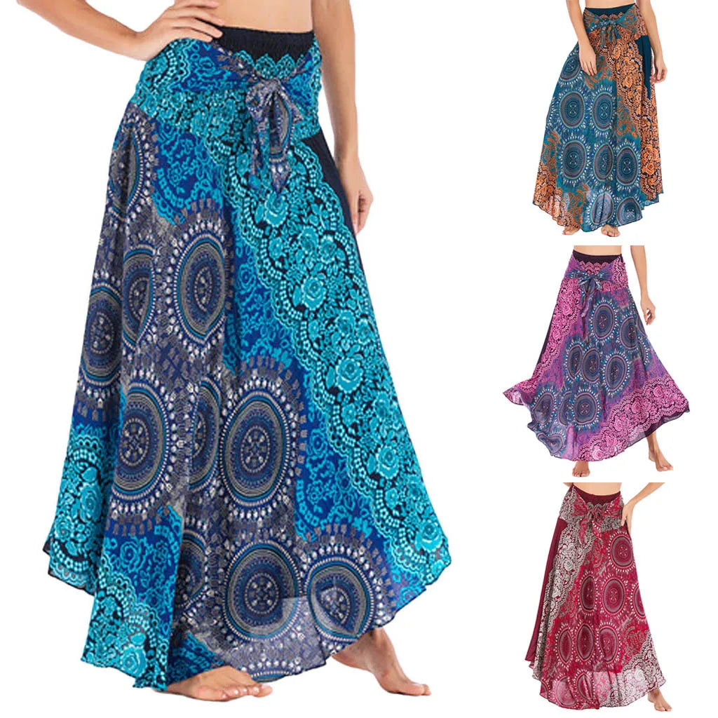 Women's Summer Long Boho Bottom Vintage Casual Loose Fashion y2k Maxi 2 in 1 Skirt Dress - The Clothing Company Sydney