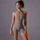 Hollow Backless Sport Jumpsuit Short Woman One Piece Gym Outfit Sleeveless Zipper Fitness Overalls Yoga Romper