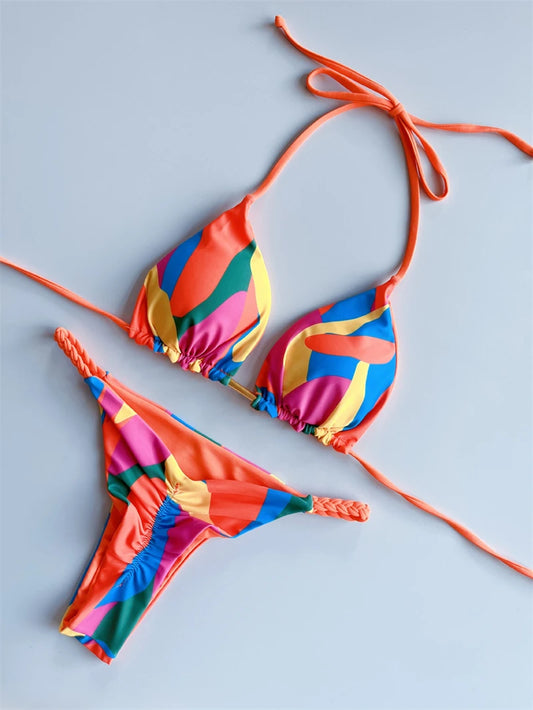 Women's Bikini Roped Swimsuit Set Split European And American Printed Beach Swimwear The Clothing Company Sydney