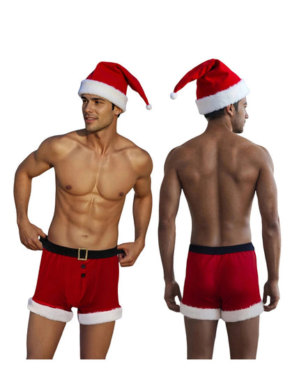 Men's Christmas Lingerie Set Red and White Boxer Briefs with Santa Hat Outfit Holiday Underwear The Clothing Company Sydney