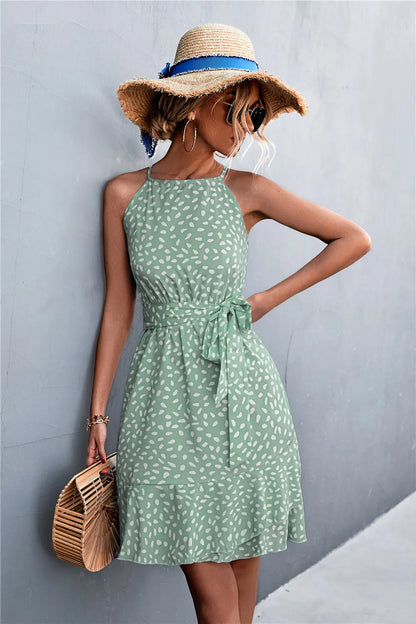 Summer Boho Dress Women Floral Print Mini Female Spaghetti Strap Short Dress Ladies Lace Up Slim Sleeveless Dress The Clothing Company Sydney