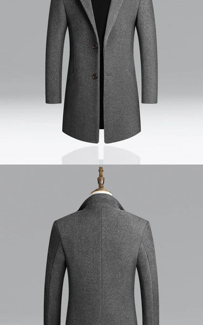 Business Casual Trench Coat Men Style Winter Coat Men's Autumn and Winter Wool Mix Coat Jacket - The Clothing Company Sydney