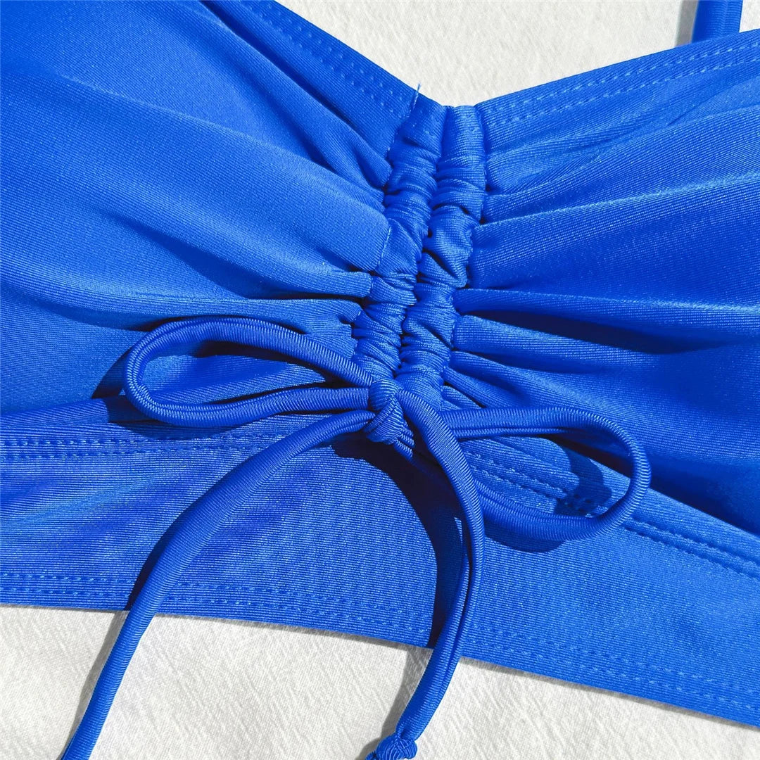 Wrinkled Knotted Shorts High Waist Bikini Swimsuit Women Swimwear Two-piece Bikini set Bather Bathing Suit