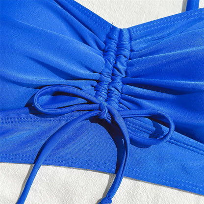 Wrinkled Knotted Shorts High Waist Bikini Swimsuit Women Swimwear Two-piece Bikini set Bather Bathing Suit